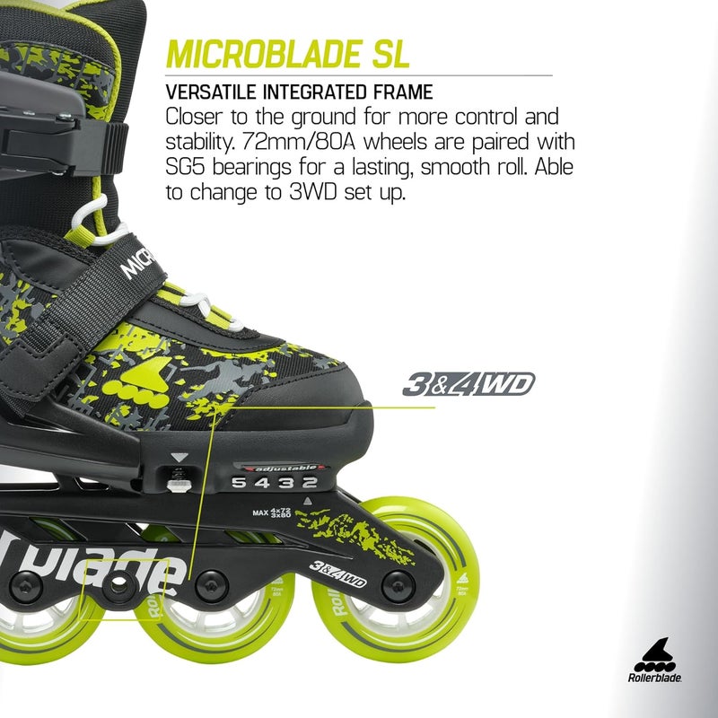 ROLLERBLADE زلاجة انلاين قابلة للتعديل للأطفال Microblade SL، أداء الشباب، زلاجات انلاين للأطفال والمراهقين - Image 5